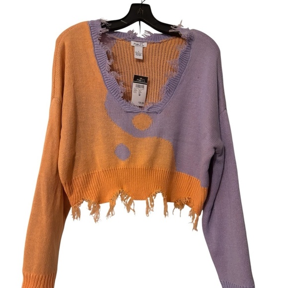 Rue21 Sweaters - Rue21 V-Neck Distressed Sweater in Orange and Purple